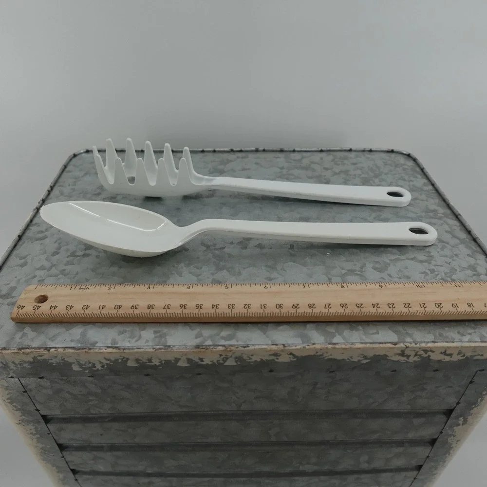 White Melamine Kitchen Utensil Set Pasta Server and Serving Spoon 11.5 Inch